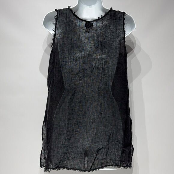 Eileen Fisher Sleeveless Oversized Blouse Black Italian Linen Buttons Women’s XS - Picture 6 of 13